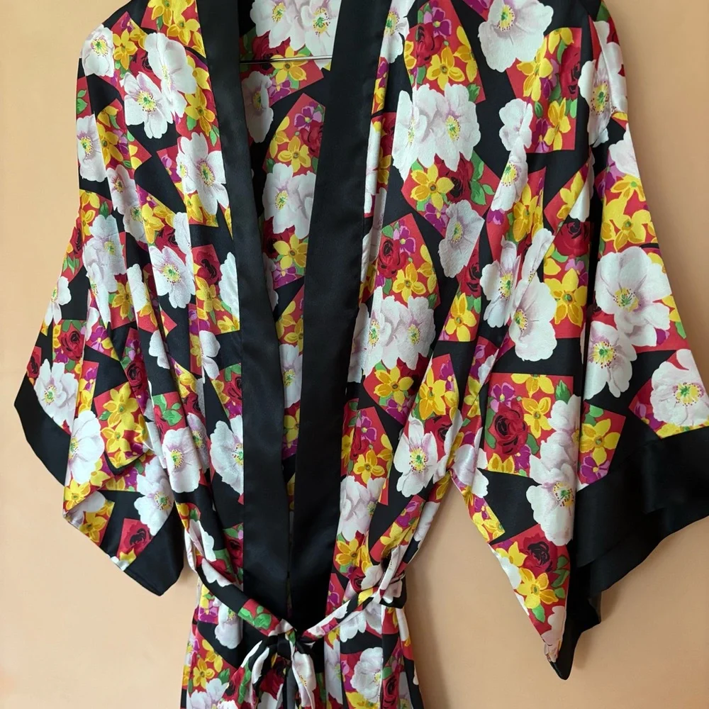 Vintage Y2K Satin Robe Floral Print Women’s Medium - Picture 6 of 16